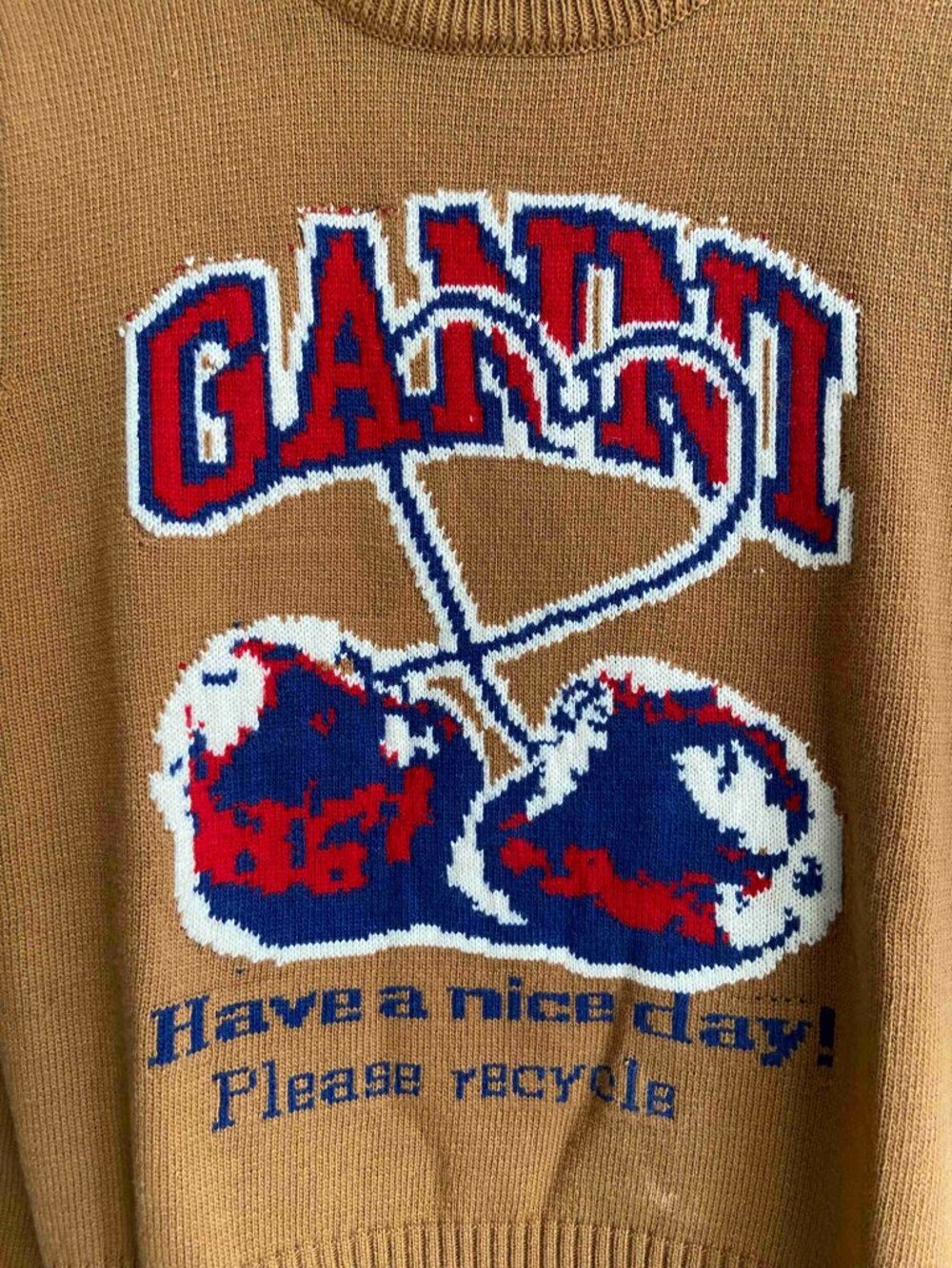 Ganni Brown Logo Cherry Print Pullover Sweater - Picture 3 of 6